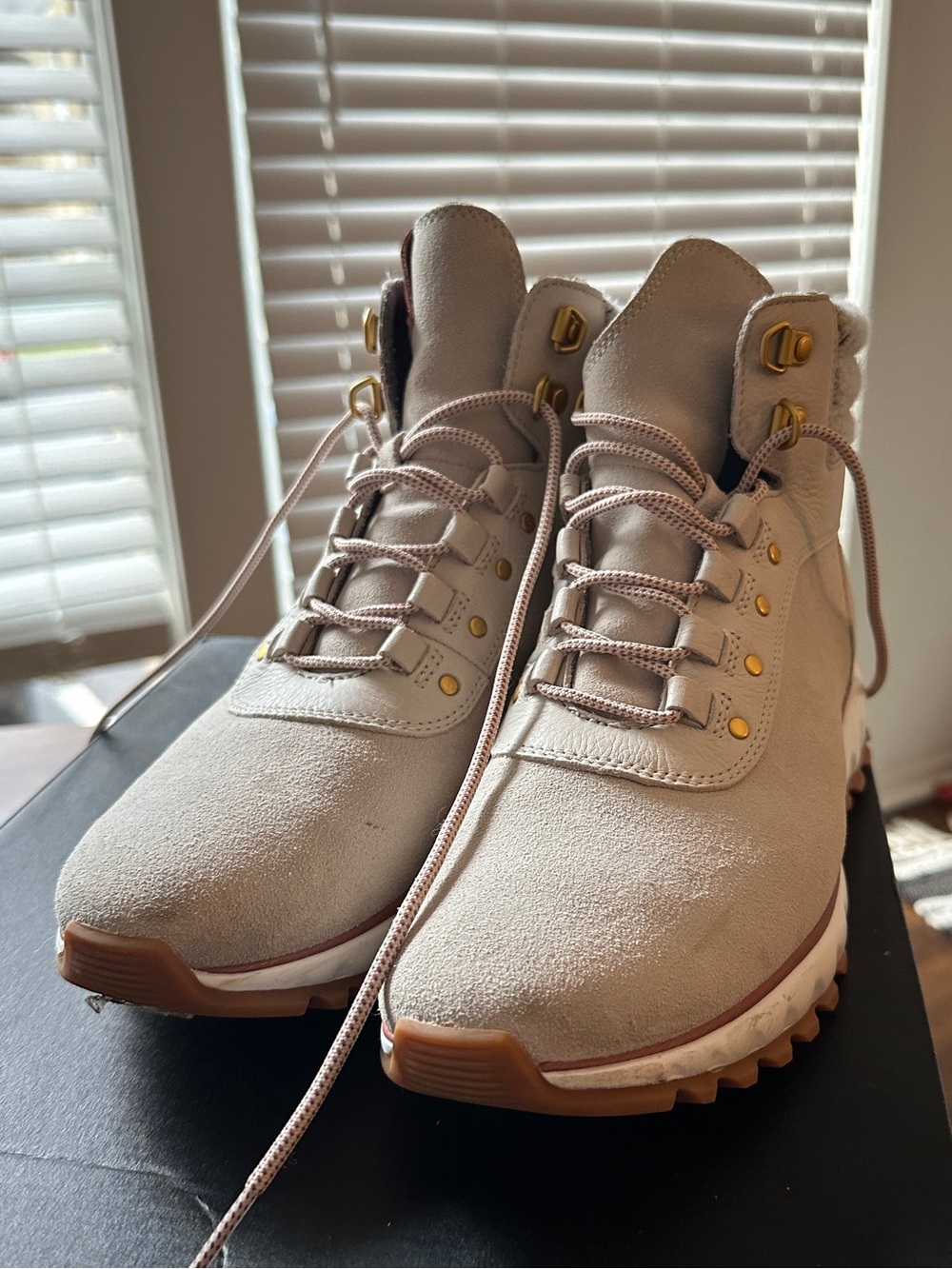 Cole Haan Beige Suede Lace-Up Hiking Boots, Zerogrand 9W